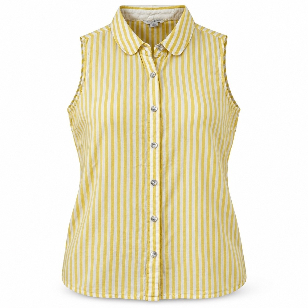 Tommy Bahama Womens Large Yellow White Striped Sleeveless Linen Button Down Top